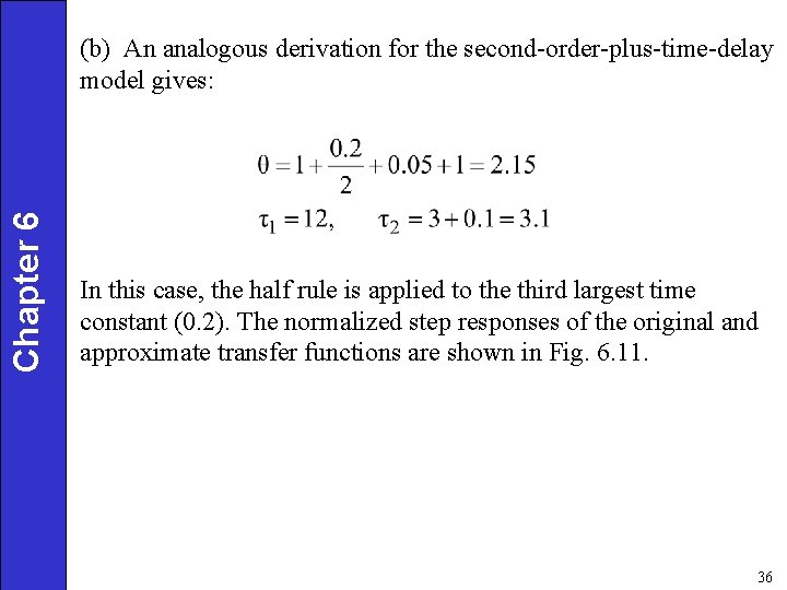 Chapter 6 (b) An analogous derivation for the second-order-plus-time-delay model gives: In this case,