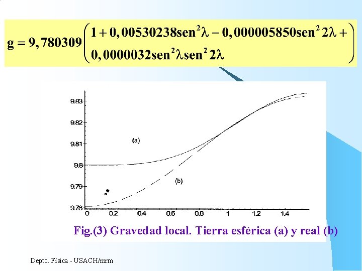 Fig. (3) Gravedad local. Tierra esférica (a) y real (b) Depto. Física USACH/mrm Fig. (3) Gravedad local. Tierra esférica (a) y real (b) Depto. Física USACH/mrm