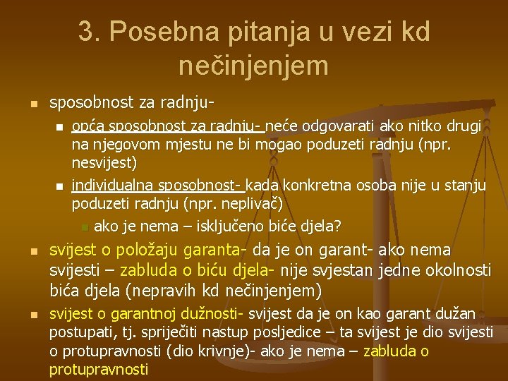 3. Posebna pitanja u vezi kd nečinjenjem n sposobnost za radnjun n opća sposobnost