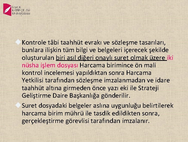  Kontrole tâbi taahhüt evrakı ve sözleşme tasarıları, bunlara ilişkin tüm bilgi ve belgeleri