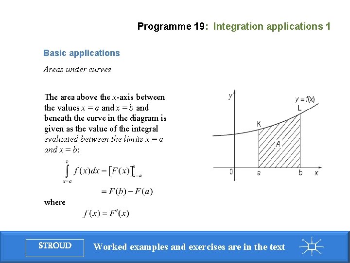 Programme 19: Integration applications 1 Basic applications Areas under curves The area above the