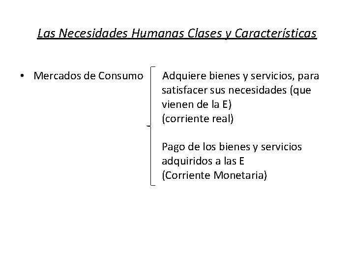 Las Necesidades Humanas Clases y Características • Mercados de Consumo Adquiere bienes y servicios,