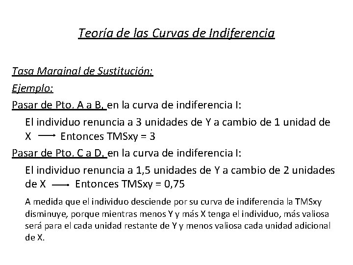 Teoría de las Curvas de Indiferencia Tasa Marginal de Sustitución: Ejemplo: Pasar de Pto.