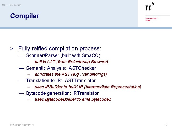 ST — Introduction Compiler > Fully reified compilation process: — Scanner/Parser (built with Sma.