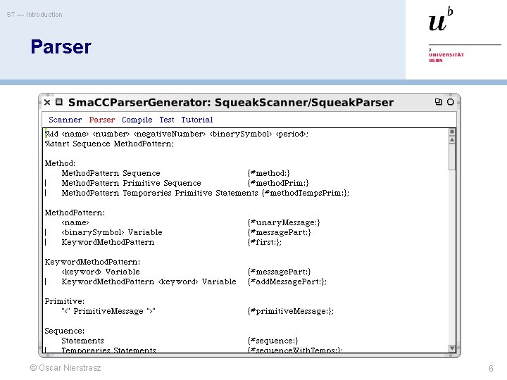 ST — Introduction Parser © Oscar Nierstrasz 6 