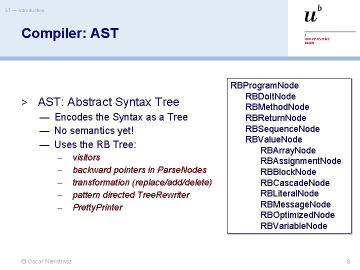 ST — Introduction Compiler: AST > AST: Abstract Syntax Tree — Encodes the Syntax