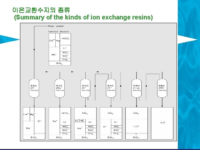 이온교환수지의 종류 (Summary of the kinds of ion exchange resins) 이온교환수지의 종류 (Summary of the kinds of ion exchange resins)