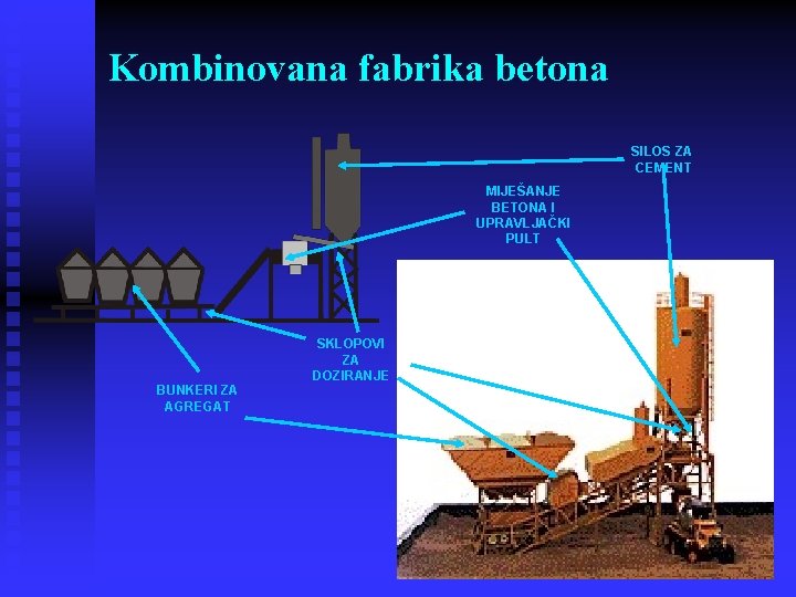 Kombinovana fabrika betona SILOS ZA CEMENT MIJEŠANJE BETONA I UPRAVLJAČKI PULT BUNKERI ZA AGREGAT