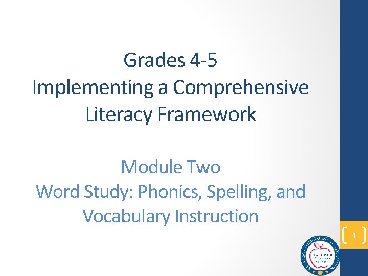 Grades 4 -5 Implementing a Comprehensive Literacy Framework Module Two Word Study: Phonics, Spelling,