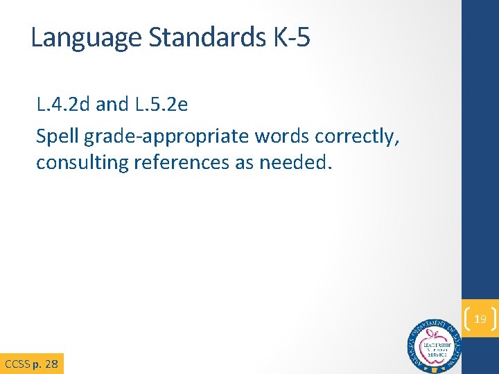 Language Standards K-5 L. 4. 2 d and L. 5. 2 e Spell grade-appropriate