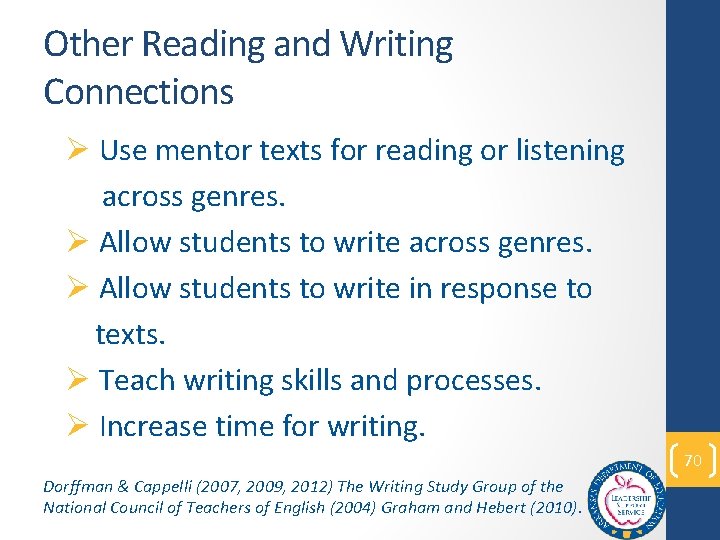 Other Reading and Writing Connections Ø Use mentor texts for reading or listening across