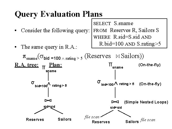 Query Evaluation Plans • Consider the following query: • The same query in R.