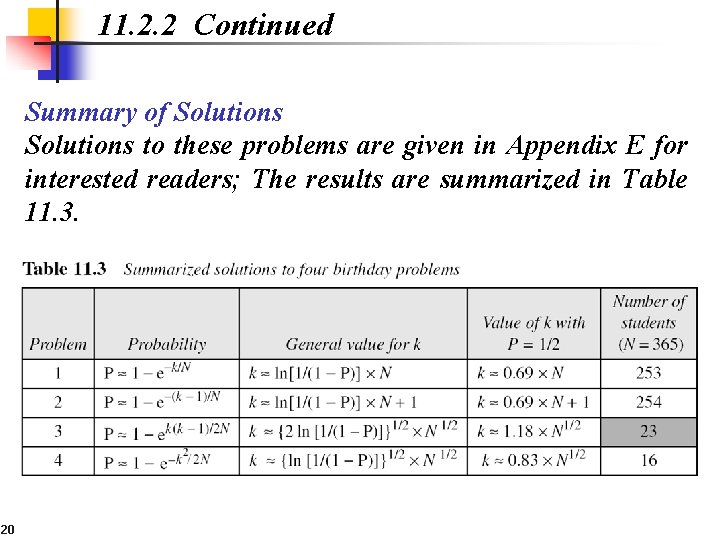 11. 2. 2 Continued Summary of Solutions to these problems are given in Appendix