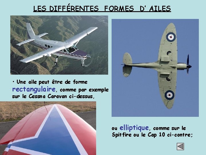 LES DIFFÉRENTES FORMES D’ AILES • Une aile peut être de forme rectangulaire, comme