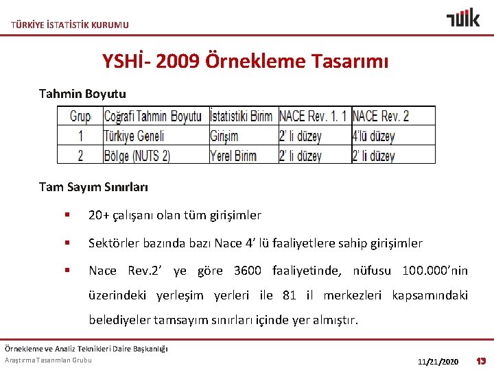 TÜRKİYE İSTATİSTİK KURUMU YSHİ- 2009 Örnekleme Tasarımı Tahmin Boyutu Tam Sayım Sınırları § 20+