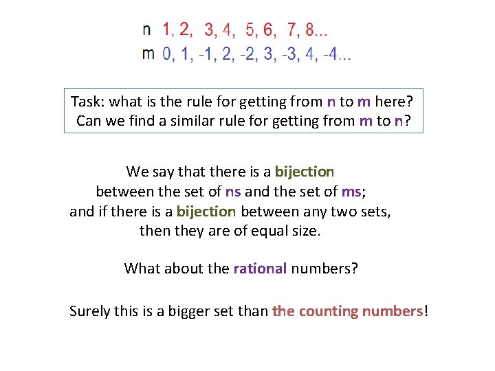 Task: what is the rule for getting from n to m here? Can we