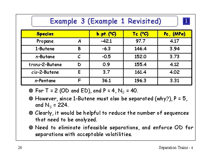 Example 3 (Example 1 Revisited) Species b. pt. ( C) Tc ( C) Pc,