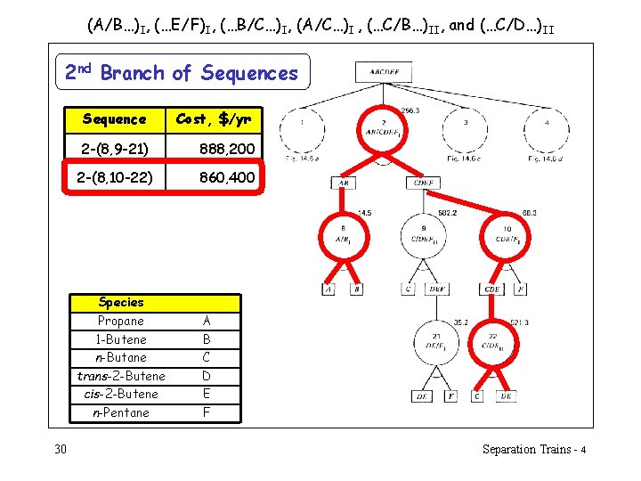 (A/B…)I, (…E/F)I, (…B/C…)I, (A/C…)I , (…C/B…)II, and (…C/D…)II 2 nd Branch of Sequences Sequence