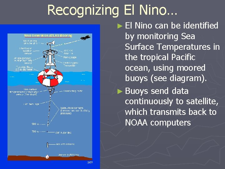 Recognizing El Nino… ► El Nino can be identified by monitoring Sea Surface Temperatures