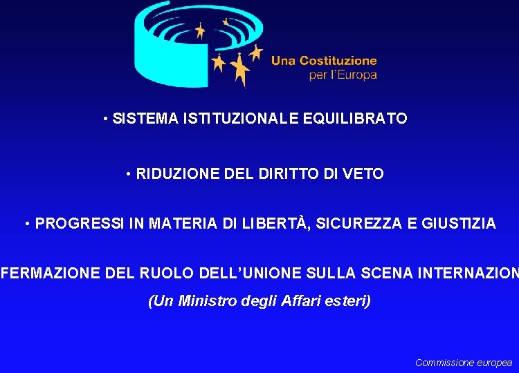  • SISTEMA ISTITUZIONALE EQUILIBRATO • RIDUZIONE DEL DIRITTO DI VETO • PROGRESSI IN