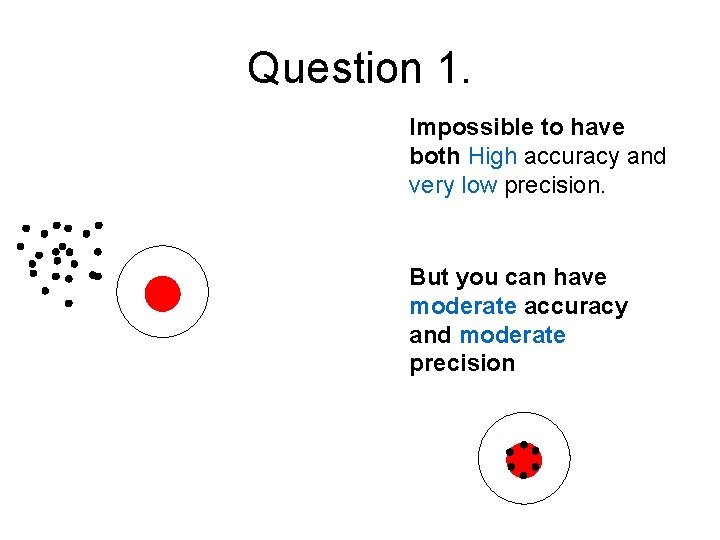 Question 1. Impossible to have both High accuracy and very low precision. But you