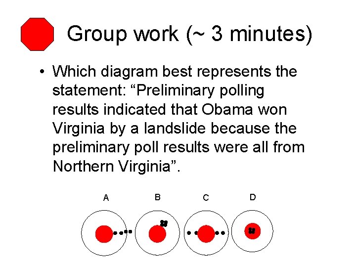 Group work (~ 3 minutes) • Which diagram best represents the statement: “Preliminary polling