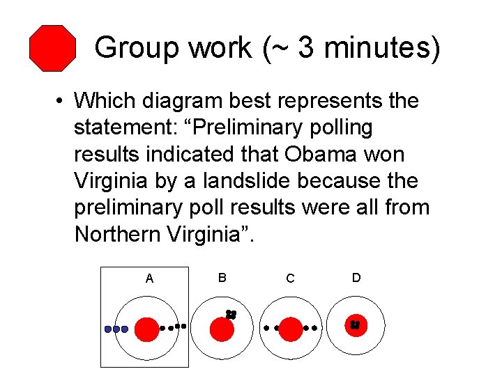 Group work (~ 3 minutes) • Which diagram best represents the statement: “Preliminary polling