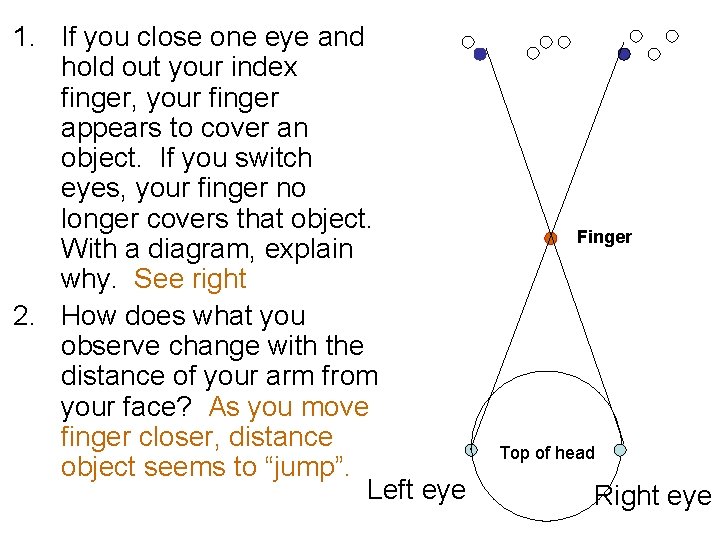 1. If you close one eye and hold out your index finger, your finger
