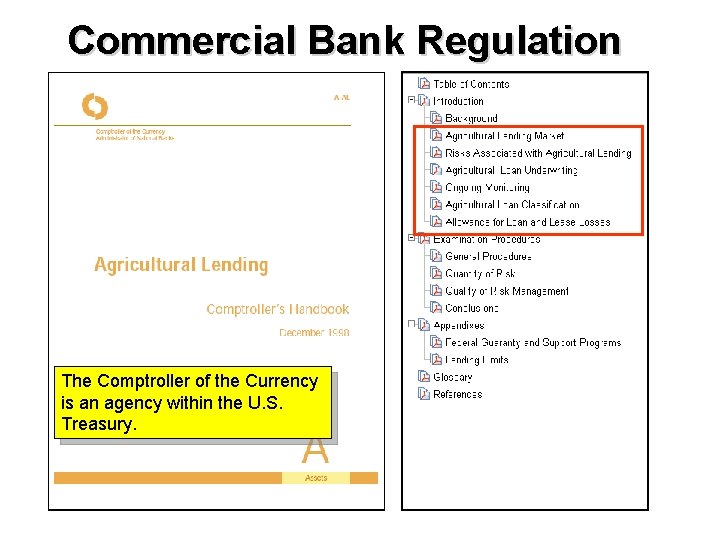 Commercial Bank Regulation The Comptroller of the Currency is an agency within the U.