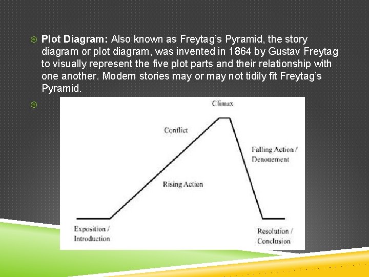  Plot Diagram: Also known as Freytag’s Pyramid, the story diagram or plot diagram,