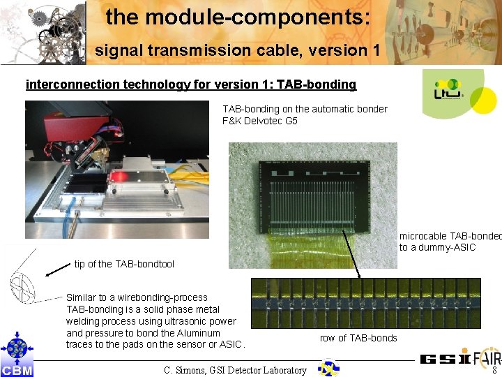 the module-components: signal transmission cable, version 1 interconnection technology for version 1: TAB-bonding on