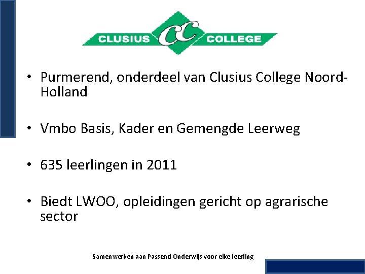  • Purmerend, onderdeel van Clusius College Noord. Holland • Vmbo Basis, Kader en