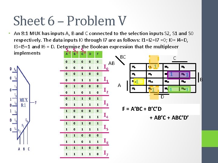 Sheet 6 – Problem V • An 8: 1 MUX has inputs A, B