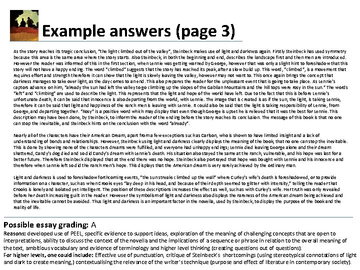Example answers (page 3) As the story reaches its tragic conclusion, “the light climbed