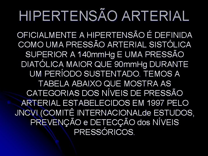 HIPERTENSÃO ARTERIAL OFICIALMENTE A HIPERTENSÃO É DEFINIDA COMO UMA PRESSÃO ARTERIAL SISTÓLICA SUPERIOR A