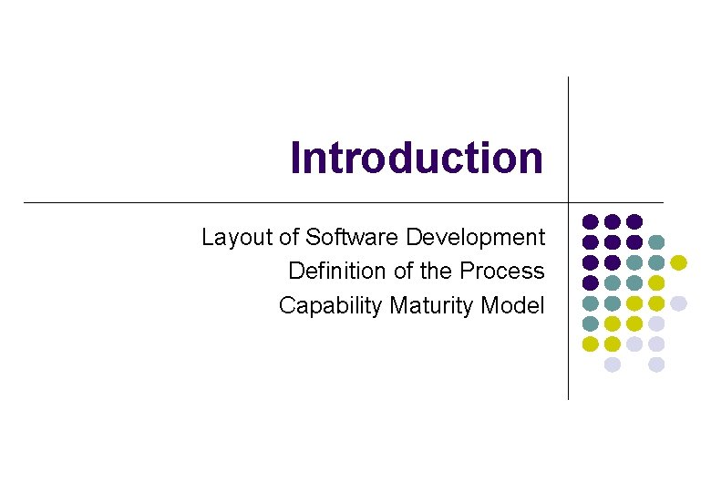 Introduction Layout of Software Development Definition of the Process Capability Maturity Model Introduction Layout of Software Development Definition of the Process Capability Maturity Model