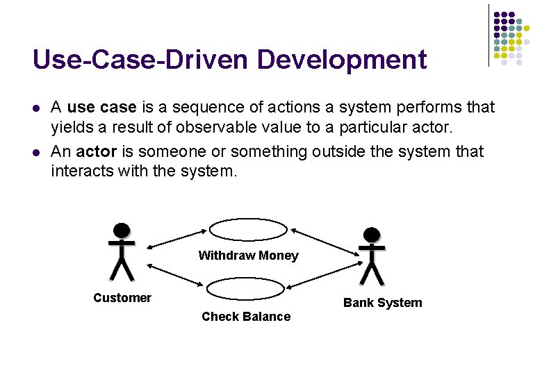 Use-Case-Driven Development l l A use case is a sequence of actions a system Use-Case-Driven Development l l A use case is a sequence of actions a system