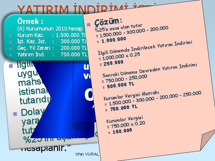 YATIRIM İNDİRİMİ İSTİSNASI m: n Çözü s olan tutar 00 (A) Kurumunun 2010 hesap