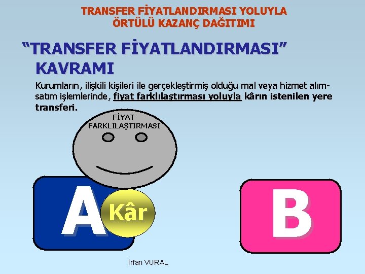 TRANSFER FİYATLANDIRMASI YOLUYLA ÖRTÜLÜ KAZANÇ DAĞITIMI “TRANSFER FİYATLANDIRMASI” KAVRAMI Kurumların, ilişkili kişileri ile gerçekleştirmiş