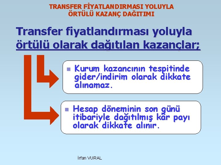 TRANSFER FİYATLANDIRMASI YOLUYLA ÖRTÜLÜ KAZANÇ DAĞITIMI Transfer fiyatlandırması yoluyla örtülü olarak dağıtılan kazançlar; n