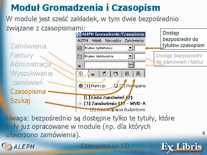 Moduł Gromadzenia i Czasopism W module jest sześć zakładek, w tym dwie bezpośrednio związane