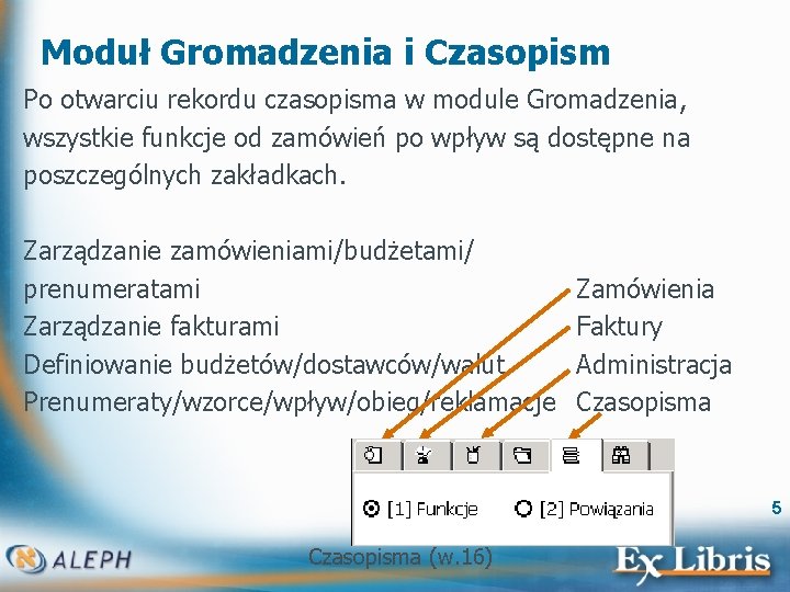 Moduł Gromadzenia i Czasopism Po otwarciu rekordu czasopisma w module Gromadzenia, wszystkie funkcje od