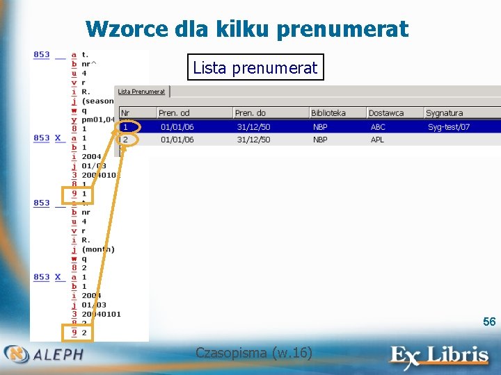 Wzorce dla kilku prenumerat Lista prenumerat 56 Czasopisma (w. 16) 