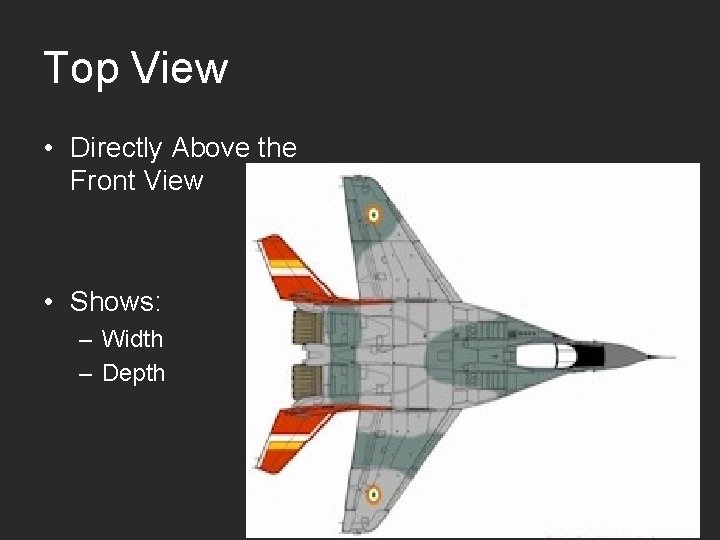 Top View • Directly Above the Front View • Shows: – Width – Depth