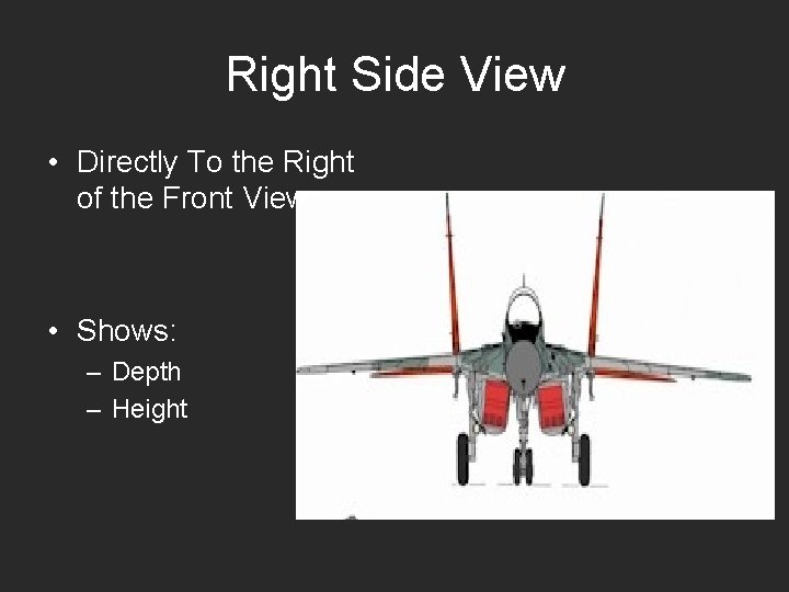 Right Side View • Directly To the Right of the Front View • Shows: