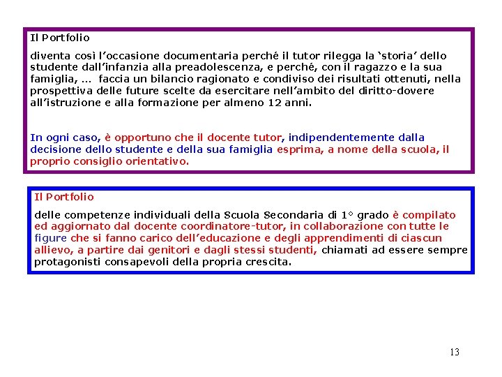 Il Portfolio diventa così l’occasione documentaria perché il tutor rilegga la ‘storia’ dello studente Il Portfolio diventa così l’occasione documentaria perché il tutor rilegga la ‘storia’ dello studente