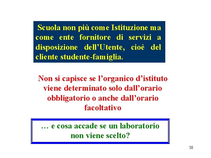 Scuola non più come Istituzione ma come ente fornitore di servizi a disposizione dell’Utente, Scuola non più come Istituzione ma come ente fornitore di servizi a disposizione dell’Utente,