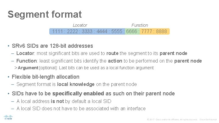 Segment format Locator Function 1111 : 2222 : 3333 : 4444 : 5555 :