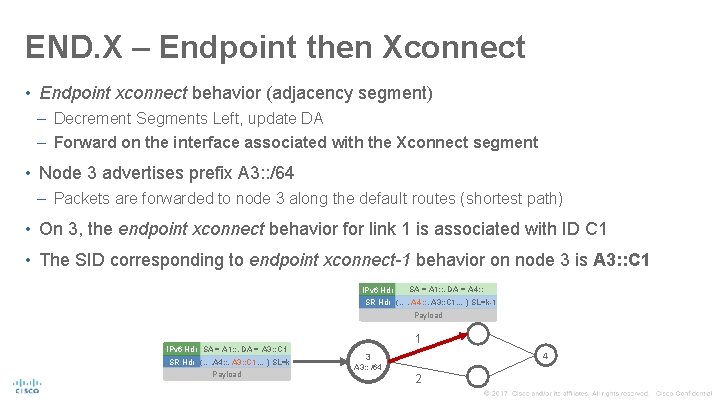END. X – Endpoint then Xconnect • Endpoint xconnect behavior (adjacency segment) – Decrement