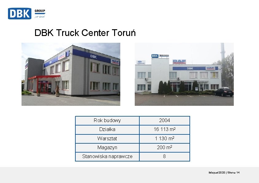 DBK Truck Center Toruń Rok budowy 2004 Działka 16 113 m 2 Warsztat 1 DBK Truck Center Toruń Rok budowy 2004 Działka 16 113 m 2 Warsztat 1